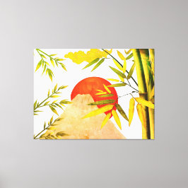 Oriental Japansk Mountain Sunrise with Bamboo Canvastryck