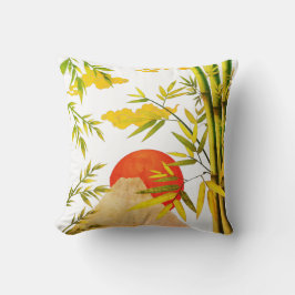 Oriental Japansk Mountain Sunrise with Bamboo Kudde