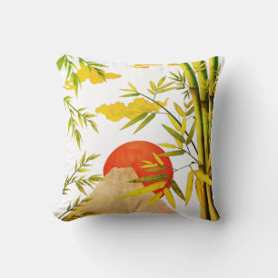 Oriental Japansk Mountain Sunrise with Bamboo Kudde