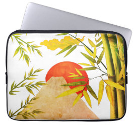 Oriental Japansk Mountain Sunrise with Bamboo Laptop Fodral