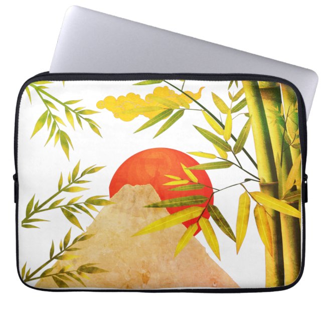 Oriental Japansk Mountain Sunrise with Bamboo Laptop Fodral (Framsidan)