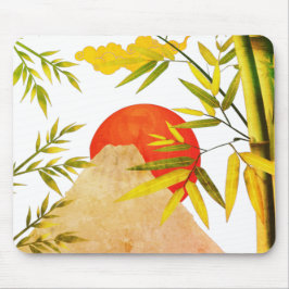 Oriental Japansk Mountain Sunrise with Bamboo Musmatta