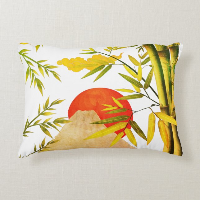 Oriental Japansk Mountain Sunrise with Bamboo Prydnadskudde (Framsidan)