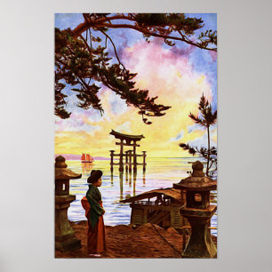 Oriental Japental Painting Shinto Grind i Vatten Poster