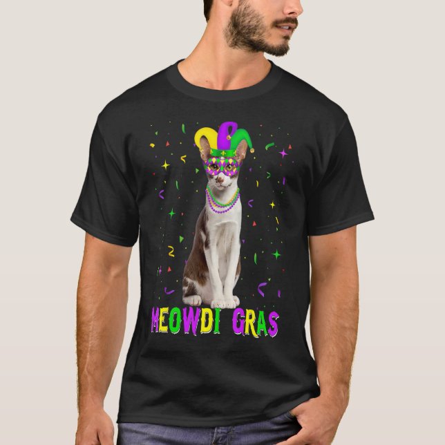 Oriental katt  Meowdi Gras Mardi Gras Karnevaler T Shirt (Framsida)