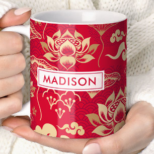 Oriental kinesisk lotusblomma personligt namn kaffemugg