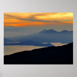 Oriental kvällsmatning Mist-ramutskrift Poster