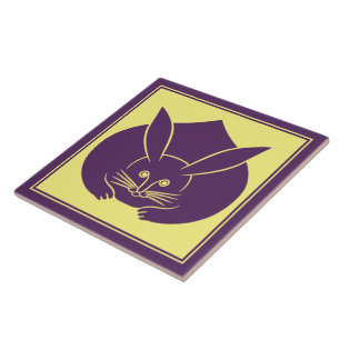 Oriental Lila Gult Japan Rabbit Mon Vector Art Kakelplatta