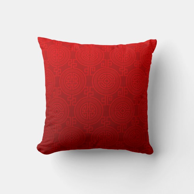 Oriental Long Life Symbol jacquard| röd Kudde (Framsida)