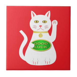 Oriental Lucky Cat Kakelplatta