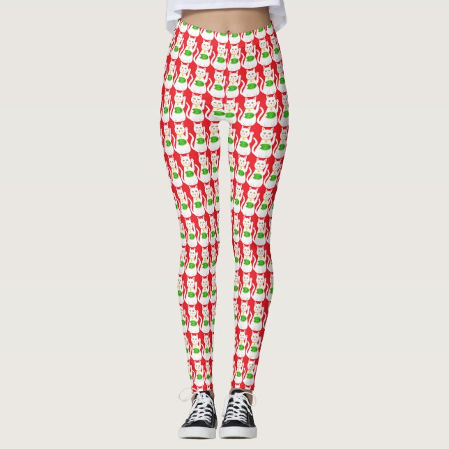 Oriental Lucky Cat Patterned Leggings (Framsida)
