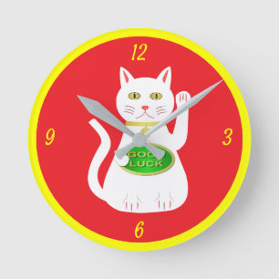 Oriental Lucky Cat Rund Klocka