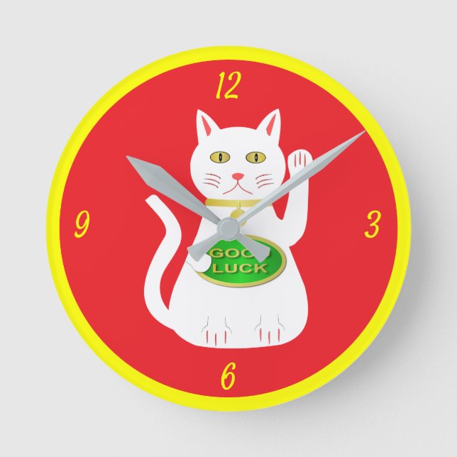 Oriental Lucky Cat Rund Klocka (Framsida)