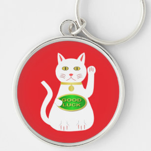 Oriental Lucky Cat Rund Silverfärgad Nyckelring