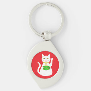Oriental Lucky Cat Swirl Silverfärgad Nyckelring