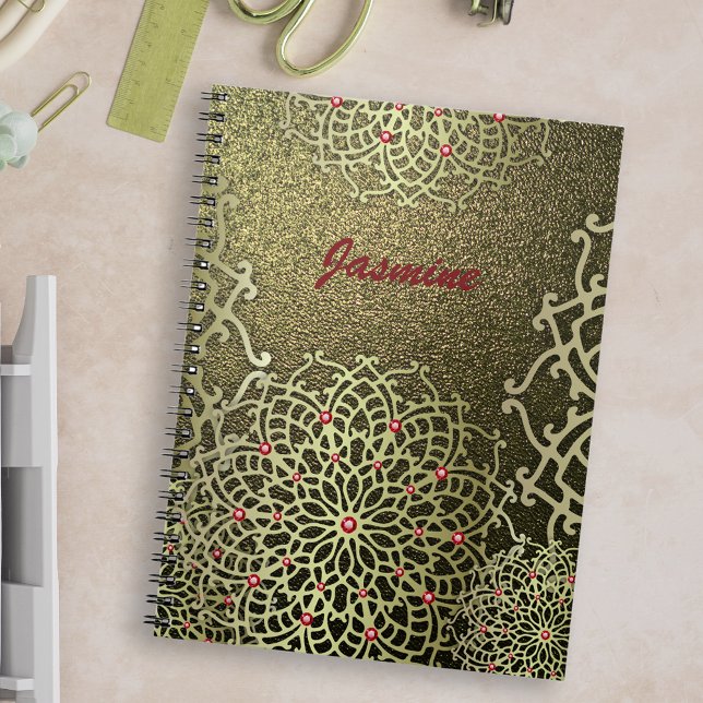 Oriental Luxury Guld Jeweled Mandala & Custom Name Anteckningsbok (Skapare uppladdad)
