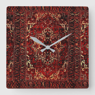 Oriental matta design i mörk red fyrkantig klocka