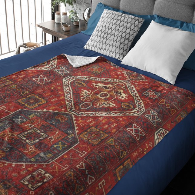 Oriental matta design i mörk red no5 fleecefilt (Skapare uppladdad)