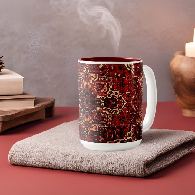 Oriental matta design i mörk red Två-Tonad mugg (Skapare uppladdad)