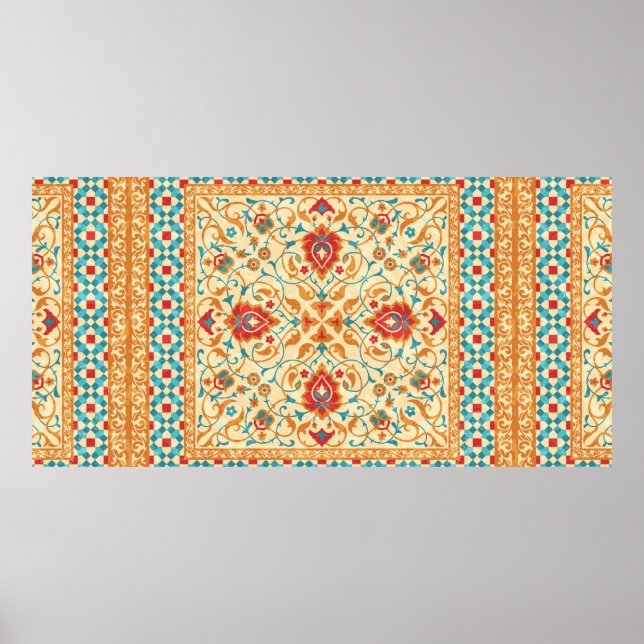 Oriental matta,ornerat blommönster för dekoration, poster (Framsidan)