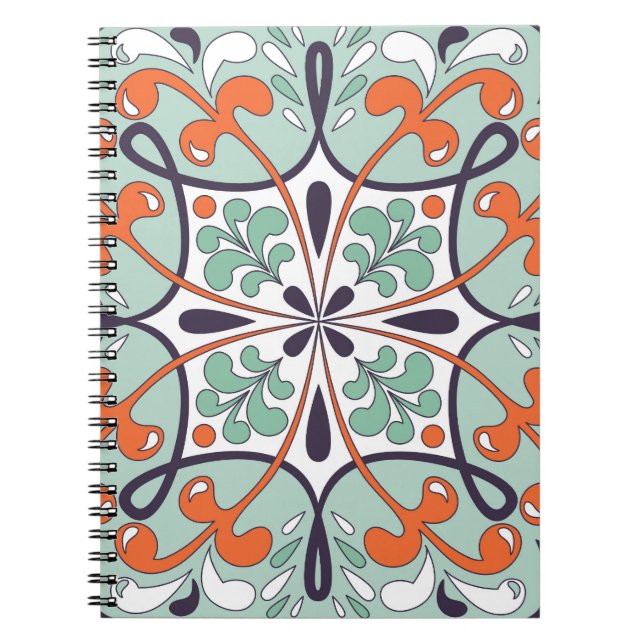 Oriental Moroccan Tile Blommigt Design Anteckningsbok (Framsidan)