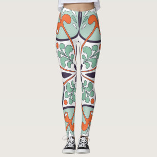 Oriental Moroccan Tile Blommigt Design Leggings