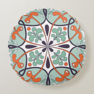 Oriental Moroccan Tile Blommigt Design Rund Kudde