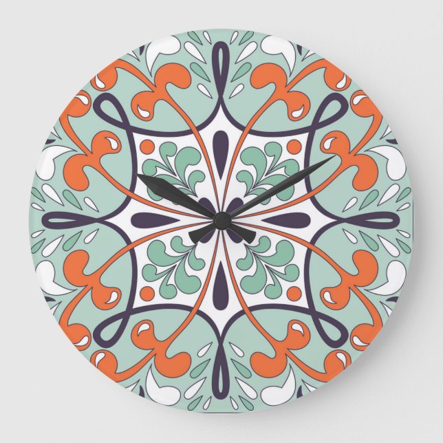 Oriental Moroccan Tile Blommigt Design Stor Klocka (Framsida)