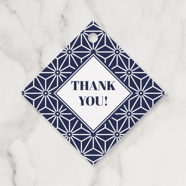 Oriental Navy Blue Asanoha Japan Mönster Gåvor Etiketter (Baksida)