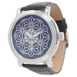 Oriental Navy Blue White Asanoha Japan Mönster Armbandsur