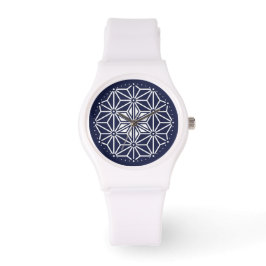 Oriental Navy Blue White Asanoha Japan Mönster Armbandsur