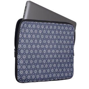 Oriental Navy Blue White Asanoha Japan Mönster Laptop Fodral