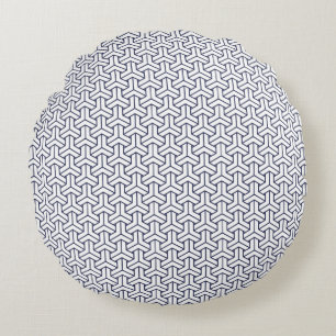 Oriental Navy Blue White Japan Bishamon Mönster Rund Kudde