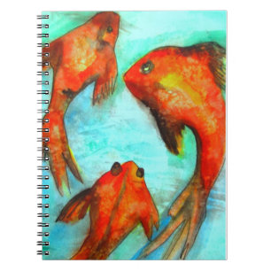 Oriental orange goldfish vattencolor original art anteckningsbok