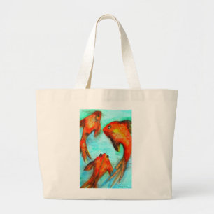 Oriental orange goldfish vattencolor original art jumbo tygkasse