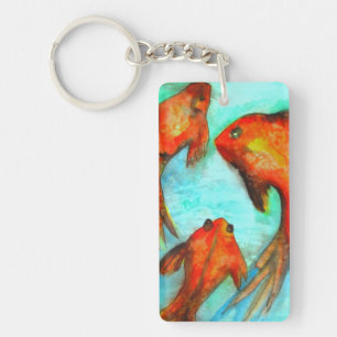 Oriental orange goldfish vattencolor original art nyckelring