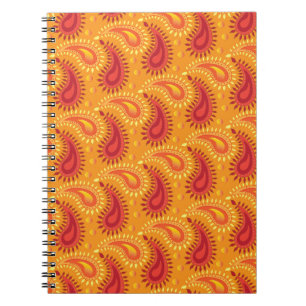 Oriental Orange Persian Paisley Mönster Anteckningsbok Med Spiral