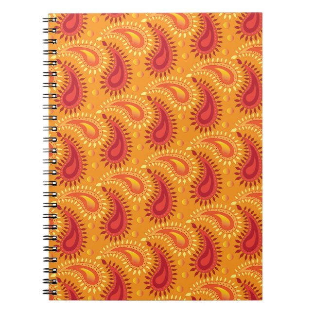 Oriental Orange Persian Paisley Mönster Anteckningsbok Med Spiral (Framsidan)