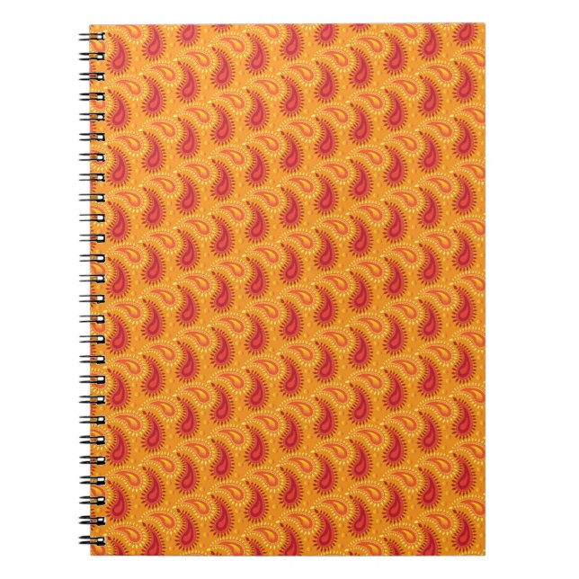 Oriental Orange Persian Paisley Mönster Anteckningsbok Med Spiral (Framsidan)