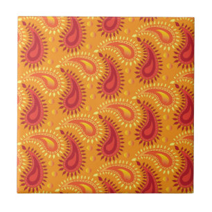 Oriental Orange Persian Paisley Mönster Kakelplatta