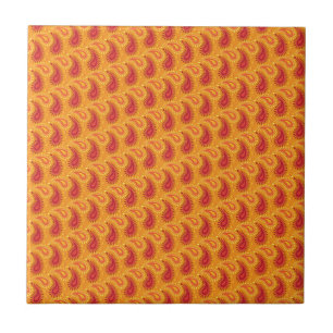 Oriental Orange Persian Paisley Mönster Kakelplatta