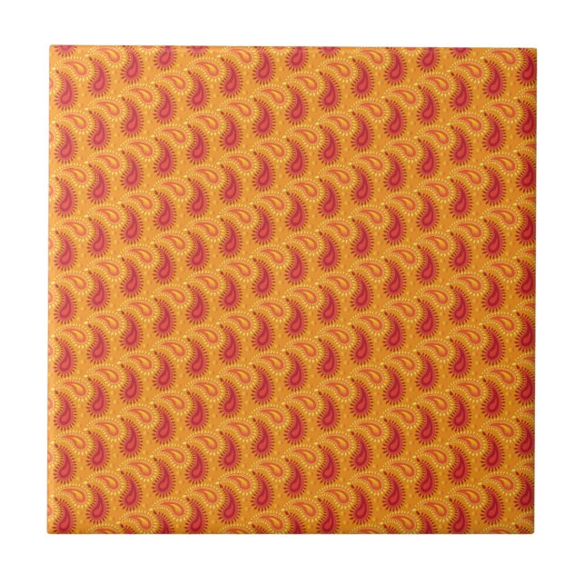 Oriental Orange Persian Paisley Mönster Kakelplatta (Framsidan)
