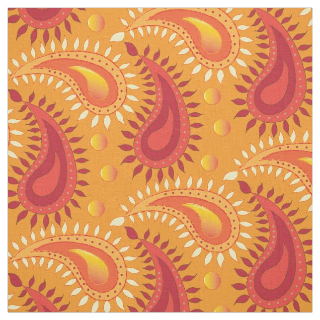 Oriental Orange Persian Paisley Mönster Tyg (Provkarta)