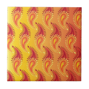 Oriental Orange Twin flame Persian Paisley Mönster Kakelplatta