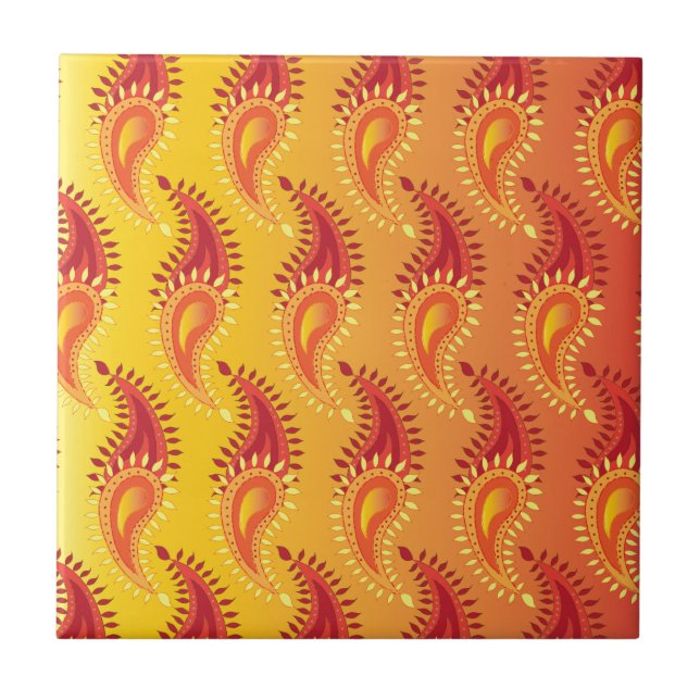 Oriental Orange Twin flame Persian Paisley Mönster Kakelplatta (Framsidan)