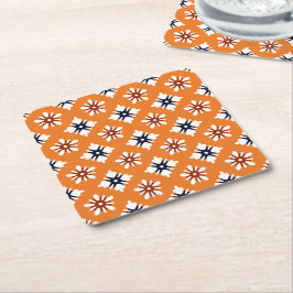 Oriental Orange White Red Katazome Flowers Mönster Underlägg Papper Kvadrat