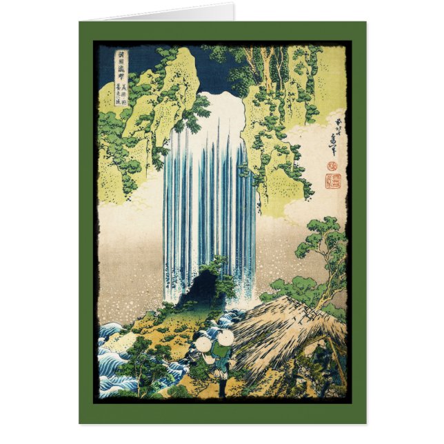 Oriental Painting Waterfall ovanför Shack Hälsningskort (Framsidan)