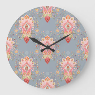 Oriental Paisley Peacock Feather Background Stor Klocka