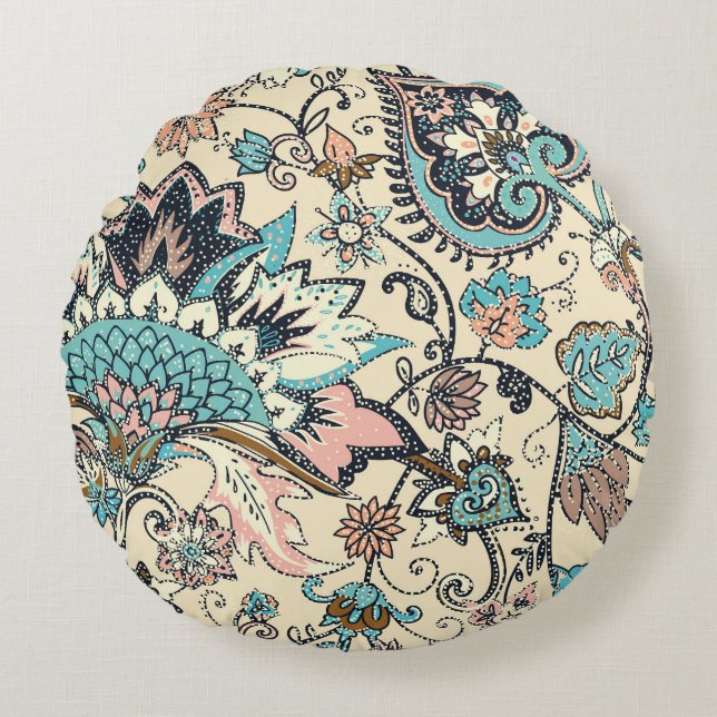 Oriental Paisley: Stylized Textile Elegance. Rund Kudde (Framsidan)