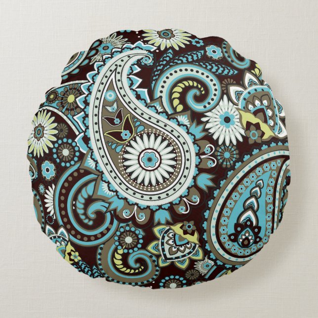 Oriental Paisley Vintage Seamless Mönster Rund Kudde (Framsidan)